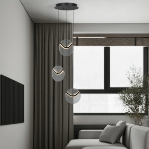 Lustra cu 3 pendule LED metal negru cu sticla fumurie, HALLEY