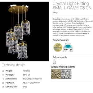 Lustra cu 5 pendule Cristal Bohemia Exclusive SMALL GAME 08-05 - Img 3