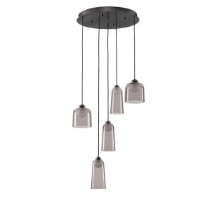 Lustra cu 5 pendule LED, Metal, Negru, Acrilic, DIONE