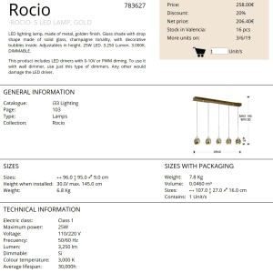 LUSTRA CU 5 PENDULE LED, ROCIO auriu 783627 47422 universul-luminii.ro