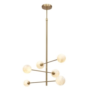 Lustra cu 6 globuri din sticla cu aspect de marmura Carrara auriu