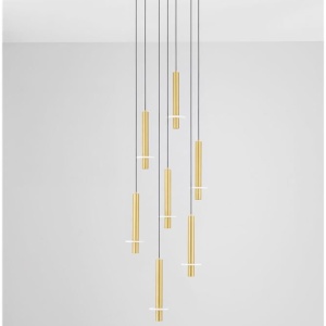 Lustra cu 7 Pendule tub subtire aluminiu auriu si alabastru LED NOEMI - Img 6
