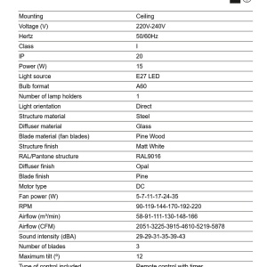 Lustra cu Ventilator aplicat tavan cu telecomanda KLIM M 125cm, alb/ pin - Img 5