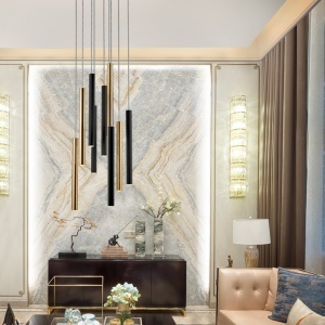 Lustra dimabila cu 9 pendule LED design modern Varas negru/auriu SV-373272 185642 universul-luminii.ro