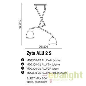 Lustra directionabila design modern ZYTA 2 S ALU gri 69842 universul-luminii.ro