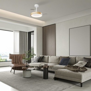Lustra LED cu ventilator palete retractabile NISEKO S alb/ lemn