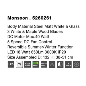 Lustra LED cu ventilator si telecomanda design modern Monsoon alb/artar - Img 8