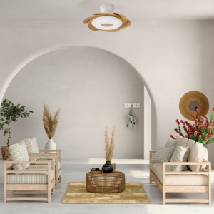 Lustra LED cu ventilator si telecomanda FLOWER alb/lemn - Img 4