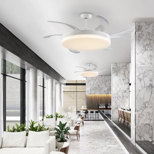 Lustra LED cu Ventilator si telecomanda, lame retractabile Vento alb 230422 universul-luminii.ro