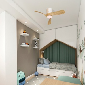 Lustra LED cu ventilator si telecomanda NEMO XS ceramica/lemn
