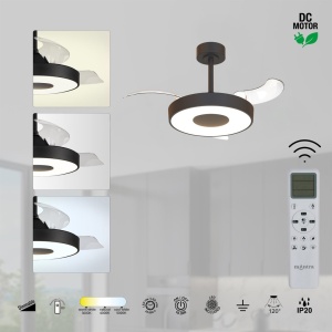 Lustra LED cu Ventilator tavan smart sistem TUYA si telecomanda COIN negru - Img 5