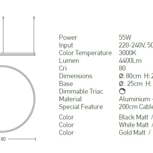 Lustra LED design modern circular ROTUNDA 80cm, negru mat - Img 2