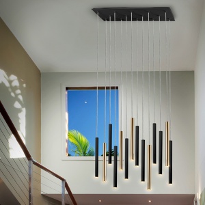 Lustra LED dimabila cu telecomanda design modern Varas negru/auriu SV-373425GD 88542 universul-luminii.ro