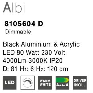Lustra LED dimabila, design modern Albi negru, 81cm 57422 universul-luminii.ro