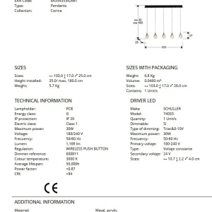 Lustra LED dimabila design modern Corina 5L negru/cupru 184582 universul-luminii.ro