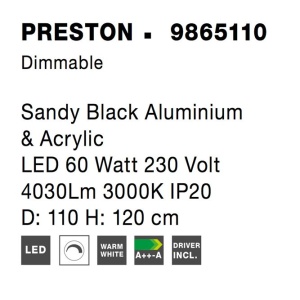 Lustra LED dimabila, design modern PRESTON, 110cm negru NVL-9865110 172742 universul-luminii.ro