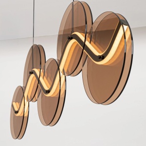 Lustra LED metal negru cu sticla champagne, HALLEY - Img 5