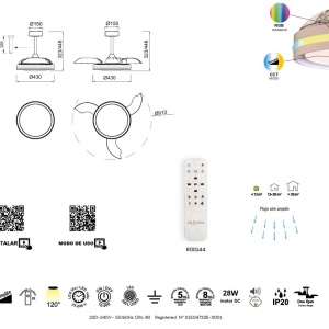Lustra LED RGB CCT cu ventilator si telecomanda NORTH alb MA-8729 247862 universul-luminii.ro