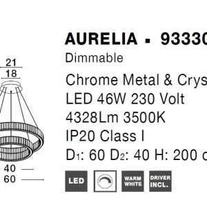 Lustra LED suspendata cu 2 inele , dimabila, cristal design elegant AURELIA crom 60cm - Img 4