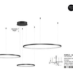 Lustra LED suspendata design circular PURPLE 3 ring neagra 222422 universul-luminii.ro