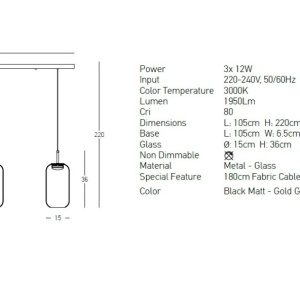 Lustra LED suspendata design decorativ Chloe 3L negru/auriu 153692 universul-luminii.ro