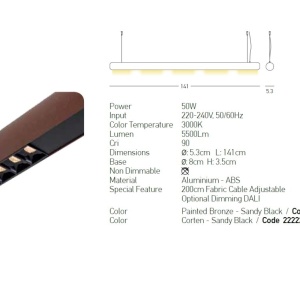 Lustra LED suspendata design liniar BRONZE-BLACK 50W - Img 3