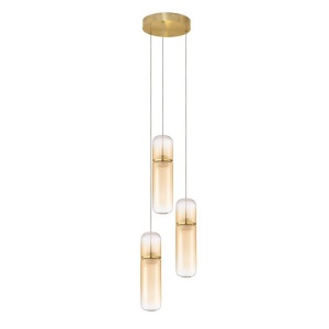 Lustra moderna cu 3 pendule LED, Metal, Auriu, Sticla, Amber, Norma