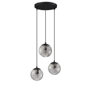 Lustra moderna cu 3 pendule, Metal, Negru, Sticla, Fumurie, ABBACUS
