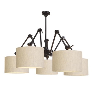 Lustra moderna cu 5 brate articulate Amsterdam abajur light linen