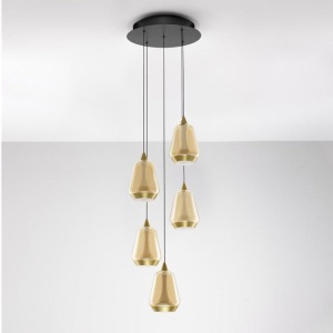 Lustra moderna cu 5 pendule LED, Metal, Sticla, Champaign, ALISH 168432 universul-luminii.ro