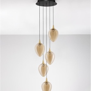 Lustra moderna cu 5 pendule LED, Metal, Sticla, Champaign, Nali 245162 universul-luminii.ro