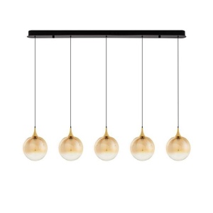 Lustra moderna cu 5 pendule LED, Metal, Sticla, Champaign, ORENDA