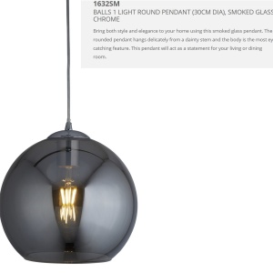 Lustra / Pendul design modern 30cm Balls crom / fumuriu 1632SM SRT - Img 5