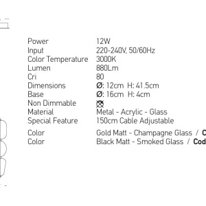Lustra, Pendul design modern LED DECO auriu/ sampanie - Img 2