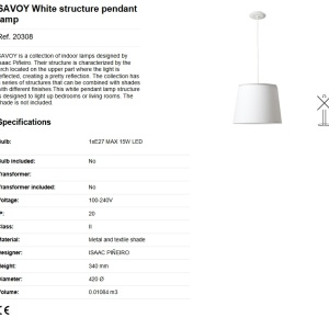 Lustra / Pendul modern design elegant 42cm SAVOY alb 189982 universul-luminii.ro