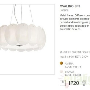 Lustra, Pendul modern inaltime reglabila, diam.55cm OVALINO SP8 BIANCO 090481 57602 universul-luminii.ro