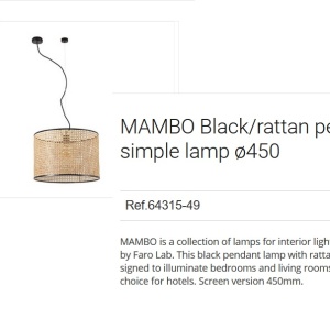 Lustra pendul moderna design natural MAMBO simple 45cm negru/ratan 64315-49 90732 universul-luminii.ro