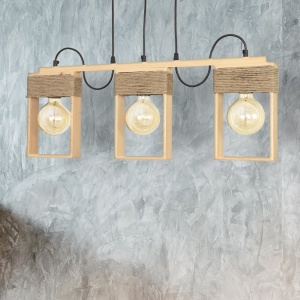 Lustra rustica cu 3 brate fabricata manual din lemn Rodos 105012 universul-luminii.ro