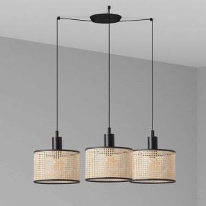 Lustra suspendata cu 3 pendule design natural MAMBO 21cm negru/ratan