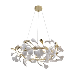 Lustra suspendata cu elemente decorative ceramice albe LEAF