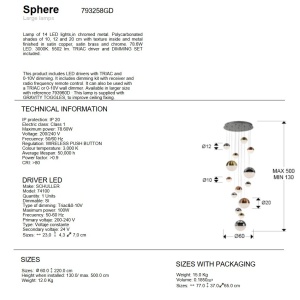 Lustra XXL cu 14 pendule LED dimabila cu telecomanda Sphere SV-793258GD 88572 universul-luminii.ro
