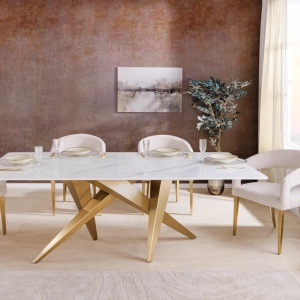Masa design modern, Metal, Auriu, Ceramica, Alb, ART LIVING 200cm, A-46202 VC - Img 6