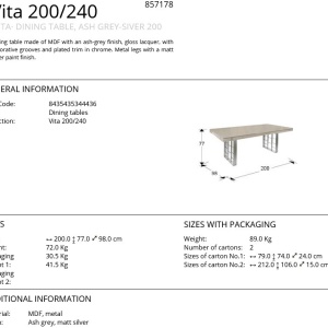 Masa dining design LUX Vita 200cm gri cenusiu/ argintiu mat - Img 3