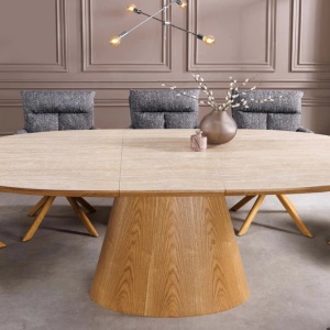 Masa extensibila, Ceramica travertin, Furnir stejar, UNIQUE 160-200cm - Img 5