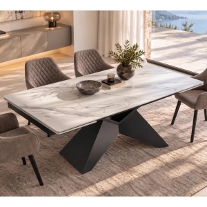 Masa Extensibila cu Blat Ceramic Alb mat, DIAMOND 180-260cm