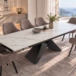 Masa Extensibila cu Blat Ceramic Alb mat, DIAMOND 180-260cm - Img 5