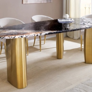 Masa Ovala, Metal, Auriu, Marmura, ORGANIC 200cm, A-46205 VC - Img 3