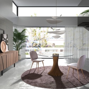Masa rotunda design modern deosebit Glass and Walnut 130cm - Img 7