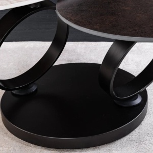 Masuta de cafea moderna cu doua blaturi rotative din ceramica DANCING RINGS 80-135cm - Img 6