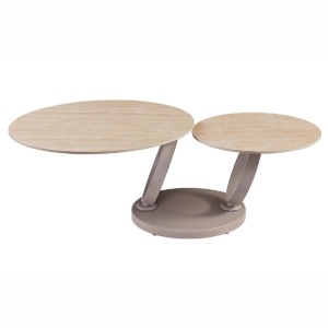 Masuta de cafea moderna cu doua blaturi rotative din ceramica DANCING RINGS 80-135cm - Img 10